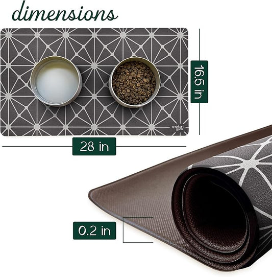 CROXTON & CO. Non-Slip Faux Leather Pet Feeding Mat for Dog Bowls | Large Bowl Mat for Food and Water | Durable, Easy-to-Clean Pet Food Mat for Floors | Size: 16.5"x28"