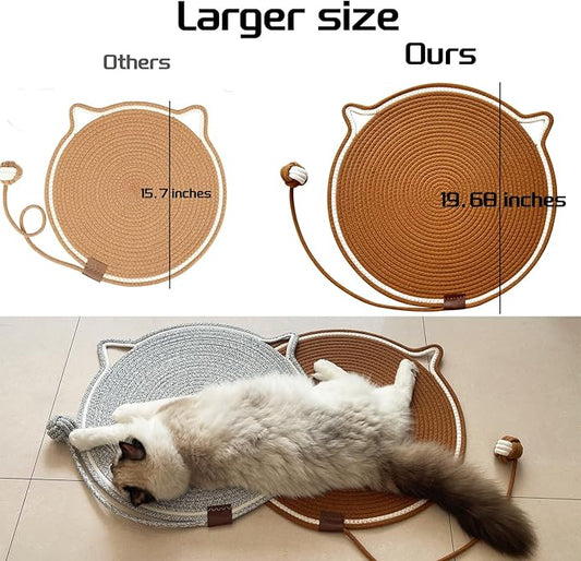 Cat Scratching Mat Natural Cotton Rope Cat Scratching Pad, Large Size Scratcher Mat with Toy (2 Packs 19.6'') (Grey + Brown)