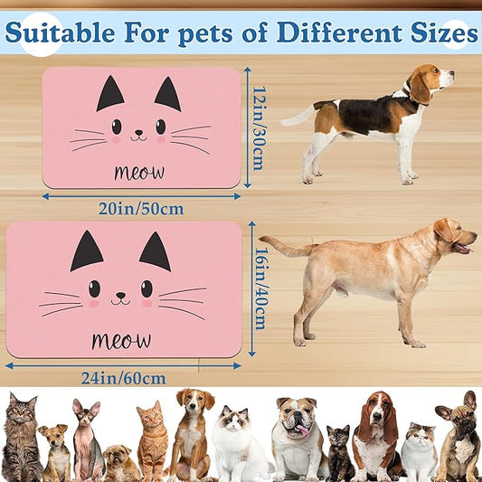 Pink Cat Dog Food Mat–Christmas Stocking Absorbent Quick Dry Feeding Placemat for Food and Water Bowls, Non Slip Rubber Backing, Waterproof Pet Supplies for Mess-Free Eating 12"x20"