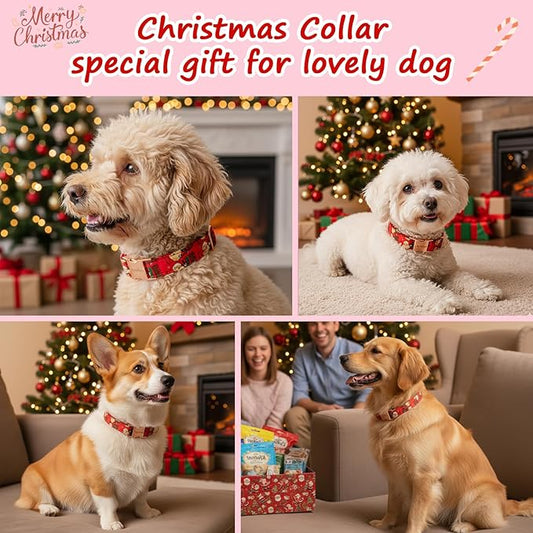 Christmas Dog Collar,Soft Cotton Dog Collars for Small Dogs, Dog Christmas Collar with Santa for Small Medium Large Dogs, Adjustable Red Collars Perfect for Girl or Boy Dog Collars-S