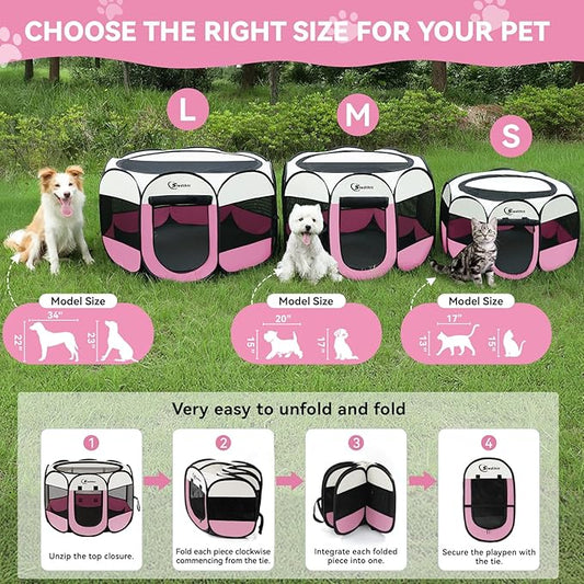 Dog Playpen, Large Puppy Pet Playpen, Dog Crate Tent Cage Indoor/Outdoor, Portable Pop Up Dogs Kennel Playpen with Carrying Case for Dogs/Cats/Rabbitss, Black
