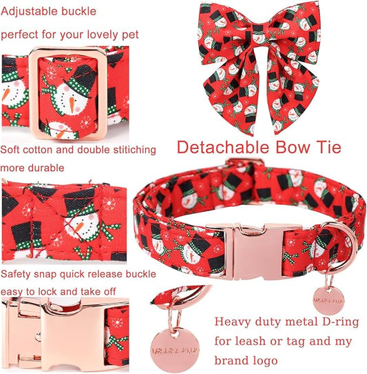 Christmas Dog Collar with Bow Tie, Christmas Collar for Puppy Girl Boy Dog or Cat, Bowtie Dogs Collars with Durable Metal Buckle, Cute Pet Collars, XS