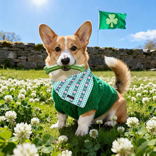 ARING PET St Patrick's Day Dog Bandana, Cute Green Grid Pink Clover Shamrocks Bow Pet Bandanas Scarf Triangle Bibs Handkerchief for Puppy Small Medium Large Boy Girl Dogs-S