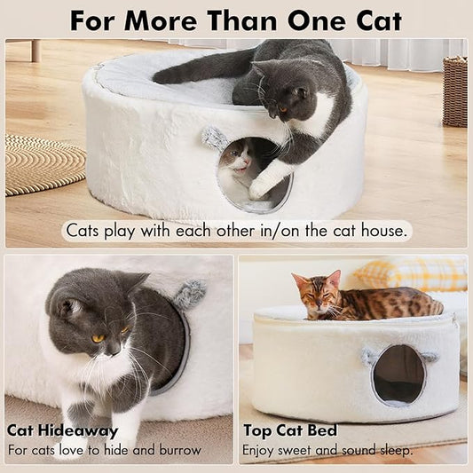 Cat Bed for Indoor Cats, Fluffy Large Enclosed Cat House Cave Pet Bed Hammock with Removable Washable Cover for Sleeping Cats, Kittens, Small Dog, Oval Hideaway