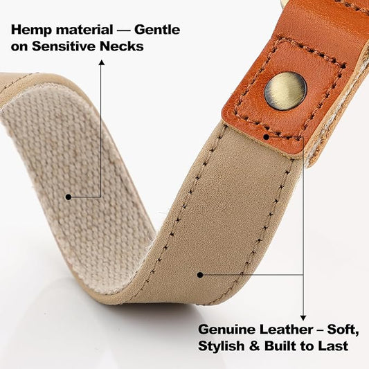 Plutus Pet Genuine Leather & Hemp Dog Collar – Adjustable Heavy Duty Pet Collar with Quick Release Metal Buckle, Soft & Stylish for Puppy and Small, Medium, Large Dogs (Beige, S)