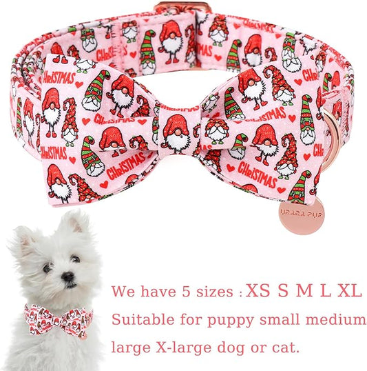 Christmas Dog Collar with Bow Tie, Cotton Christmas Bowtie Collar for Medium Girl Boy Dog, Comfortable Dog Collar Bowtie with Durable Metal Buckle, Adorable Pet Collar,L,Neck 16-24in