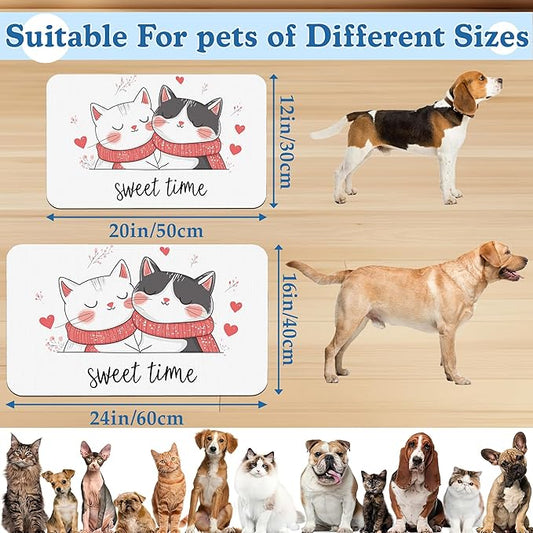 Sweet Cat Lovers Dog Cat Food Mat–Christmas Stocking Absorbent Waterproof Placemat for Food and Water Bowls, Non Slip Rubber Backing, Feeding Mat for Clean Floors 12"x20"