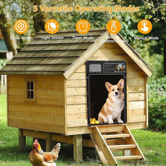 Automatic Pet Door Solar Powered with Timer, Light Sensor, Motion Sensor, LCD Display & Remote Control, Weatherproof Door for Dogs, Cats, Chicken & Rabbits
