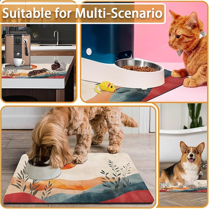 Absorbent Pet Dog Bowl Mat for Food and Water, Pet Cat Food Feeding Mat with Non Slip Rubber Backing, Dog Food Mats for Floors Waterproof, 17"x30"