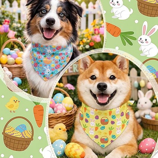 Abbylike 50 Pcs Easter Dog Bandanas Bulk Bunny Egg Carrot Bandanas for Dogs Triangle Kerchief Bibs Scarf Set for Pet Easter Costume Photo Props Accessories Pet Shops, 25 Styles (31.5 x 21.7 x 21.7)