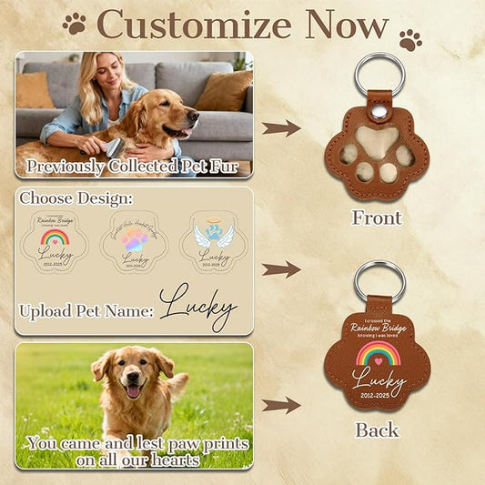 Eunigem Personalized Pet Hair Keychain for Dogs Cats-Custom Paw Keychains for Dog Hair-Shaped Leather Keychain,Pet Memorial Gifts Remembrance Accessory Refillable Keepsake for Bag or Key (Color-3)