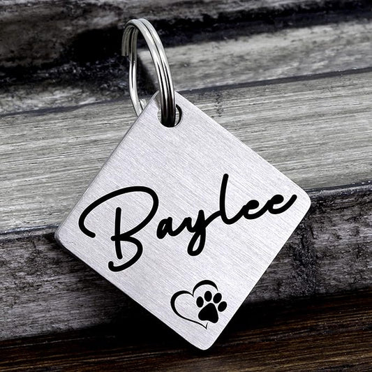 Ultra Joys Dog ID Tag, Custom Dog Tag Personalized Cat Tag, Pet ID Tag, Brushed Stainless Steel Diamond Dog Tag Silver Medium
