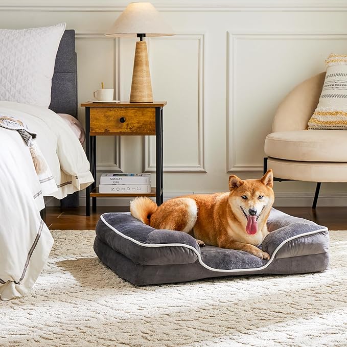 Sweetcrispy Orthopedic Dog Bed, XL Large Memory Foam Puppy Cat Bed with Washable Waterproof Removable Cover & Non-Slip Bottom for Pet Calming Sleeping (42"x32", Gery)