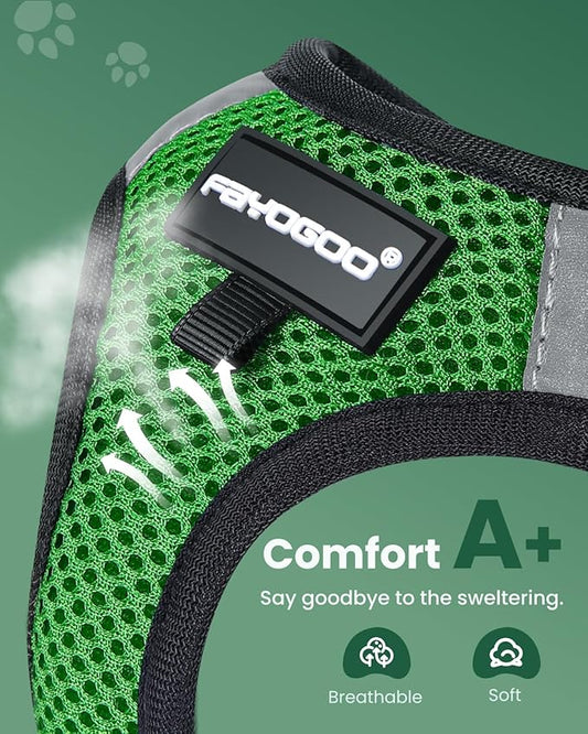 FAYOGOO Cat Harness, Escape Proof, Ultra-Light & Comfortable, Reflective Night Safety, Neon Green, Medium