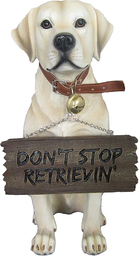 DWK-HD37476 - Labrador Retriever 14 Inch Puppy Dog with Welcome Sign Statue - Fantastic Detail Hand Painted Sculpture - Lab Art Decor Figurine Bust - Decorative Poly-Resin Outdoor Animal Figure