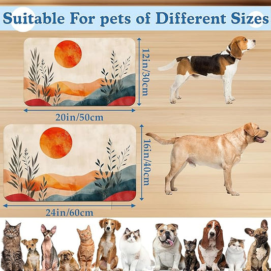 Boho Mountain Sun Pet Food Mat for Cats and Dogs–Christmas Stocking Absorbent Quick Dry Feeding Placemat, Non Slip Rubber Base, Waterproof Bowl Mat for Indoor Use, Pet Supplies 16"x24"