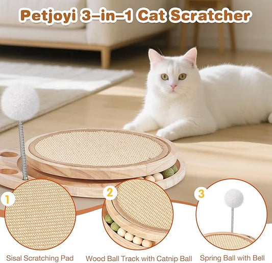 Cat Scratcher-Cat Interactive Toys, Ball Track Toy with Sisal Scratching Pad, 6 Track Balls & 1 Spring Ball – No Assembly Cat Toys and Balls Activity Center for Indoor Cats