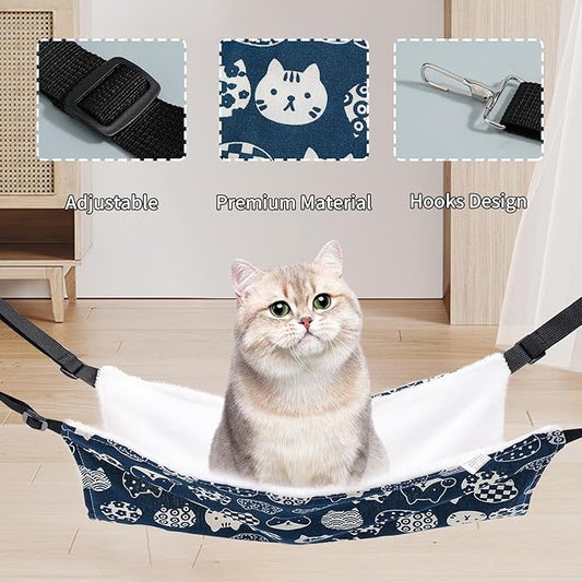 2 Pieces Cat Hammock for Cage Hanging Reversible, Soft Pet Cage Hammock with Adjustable Straps, Double Hammock Suitable for Cats, Puppy, Ferrets, and Small Animals (M, CAT) 
