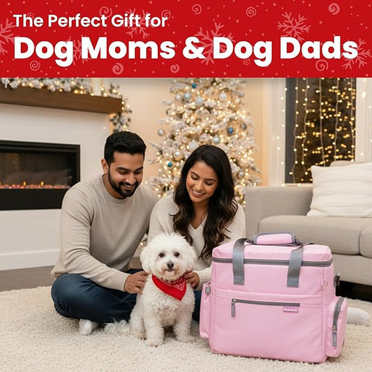 The Original Doggy Bag™ - Complete Dog Travel Bag for Supplies with 2 BPA-Free Travel Bowls & 2 Pet Food Containers - A Dog Mom Gift for Day Trips, Camping, Road Trips & Weekends Away: Lt. Pink