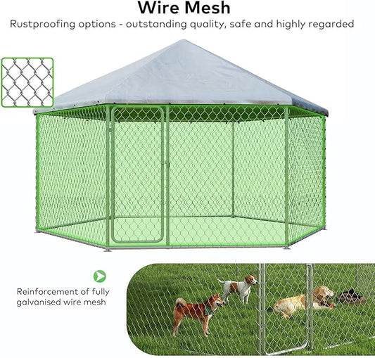 12x12 Outdoor Dog Kennel Outside Heavy Duty Dog Enclosure with Waterproof UV-Resistant Cover & Security Lock (149.6" L x 149.6" W x 95.3" H)