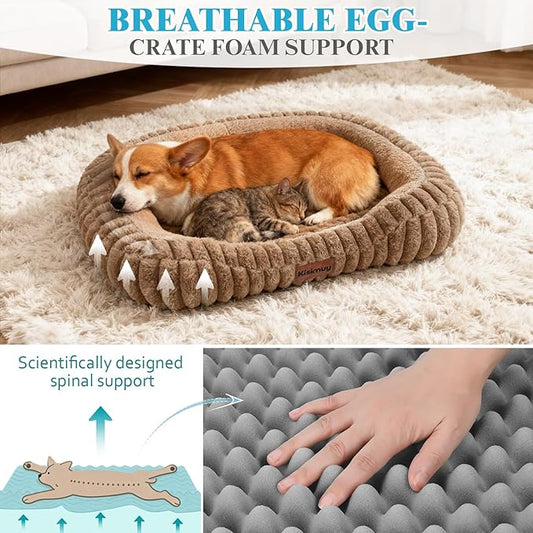 Dog Bed for Extra Large Dogs, Cute XL Dog Bed with Removable Washable Cover & Anti-Slip Bottom, Soft Calming Pet Sofa Bed with Handle for Indoor Pets, 43x31x5inches, Brown