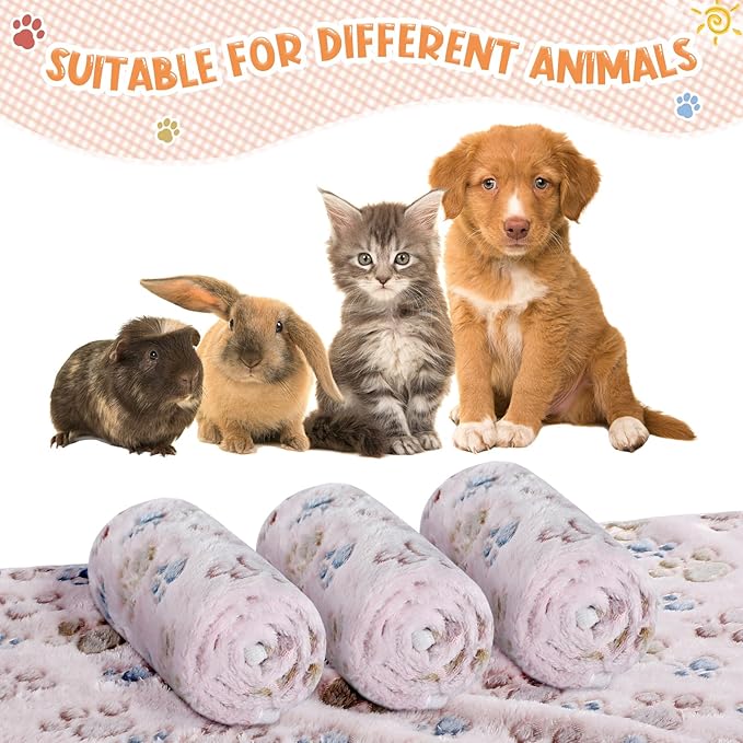 Tatuo 4 Pcs Dog Blanket for Pet Cat Blankets Indoor Puppy Teething Stuff Toys Paw Print Fleece Soft Blanket Sleep Mat for Guinea Pig Cage(Beige,Medium(30 x 20.5 Inch),Square)