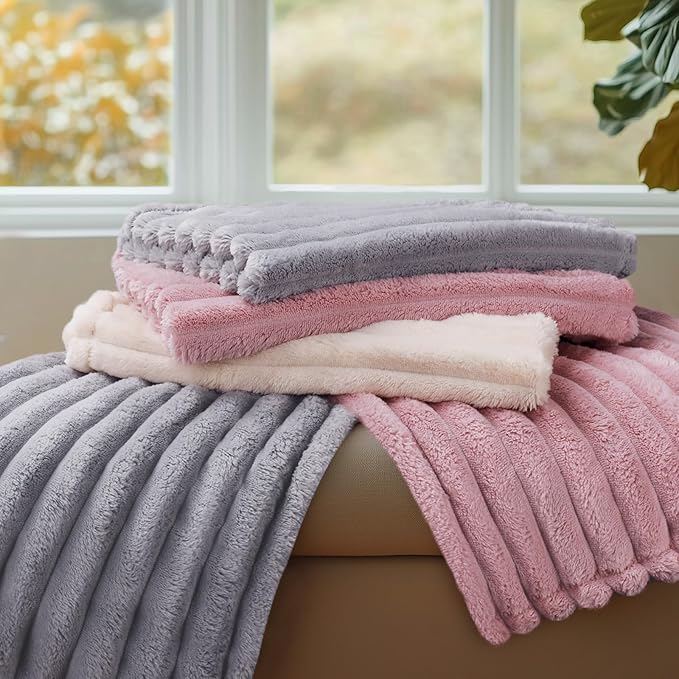 LINENLUX 1 Pack 3 Soft Fleece Dog Blanket for Pet Washable Warm Cat Puppy Fluffy Calming Flannel Beige Medium