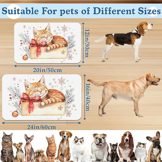 Cat Dog Cat Food Mat–Christmas Stocking Absorbent Waterproof Placemat for Food and Water Bowls, Non Slip Rubber Backing, Feeding Mat for Clean Floors 12"x20"