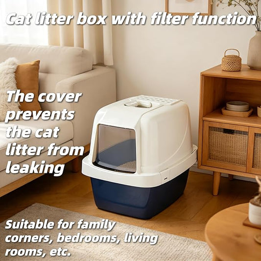 Large sifting Hooded Enclosed cat Litter Box, semi-Closed pet Litter Container with sifting Tray