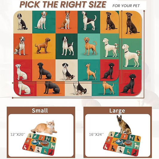 Cute Dog Cat Food Mat,Absorbent Pet Feeding Mat for Food and Water,Non-Slip Dog Bowl Mats Floor Protector 12"x20"