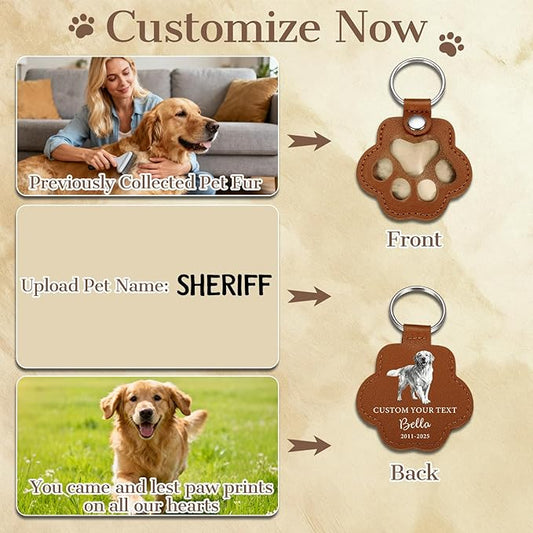 Eunigem Personalized Pet Hair Keychain for Dogs Cats-Custom Paw Keychains for Dog Hair-Shaped Leather Keychain,Pet Memorial Gifts Remembrance Accessory Refillable Keepsake for Bag or Key (Color-6)