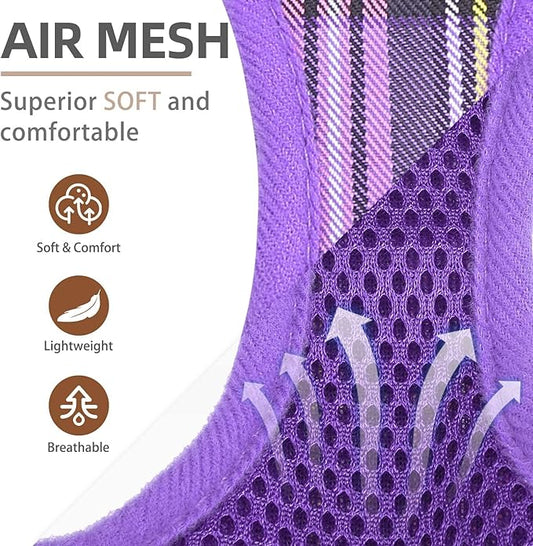 PUPTECK Adjustable Dog Harness Collar and Leash Set Step in No Pull Pet Harness for Small Medium Dogs Puppy and Cats Outdoor Walking Running, Soft Mesh Padded Reflective Vest Harnesses, Purple S