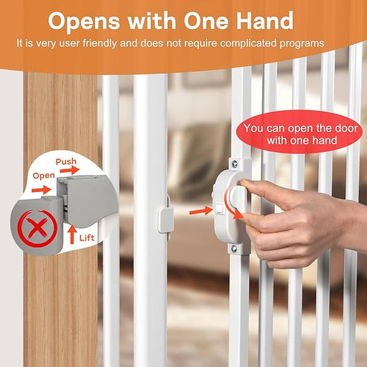 71“ Extra Tall Cat Gate for Doorway:29.4-33.4” Wide Pet Gate, Auto Close/One Handed Open, 1.34” Extra Small Gap, No Drill Pressure Mount Tall Cat Gate for Interior Stairs/Kitchens/Hallways (White)