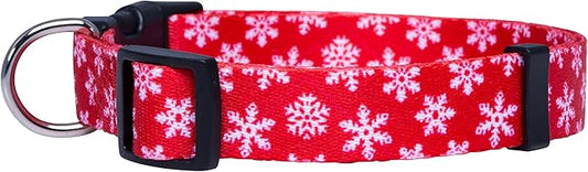 Native Pup Christmas Dog Collar- Winter Holiday Collars for Pets- Xmas Gift for Puppy- Santa, Reindeer, Snowman, Candy Cane, Red Green- Girl Boy- Small, Medium, Large Breeds (Red Snowflake, Small)