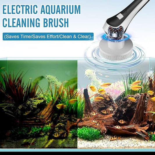 Electric Fish Tank Cleaner, Aquarium Spin Cleaning Brush, IPX8 Waterproof Aquarium Gravel Cleaner & Water Changer, Aquarium Clean Spin Scrubber & Algae Scraper Tools Kit with Adjustable Handle