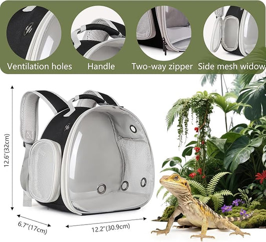 Bearded Dragon Travel Backpack with Harness and Leash Set,Lizard Backpack Travel Carrier,Space Capsule Clear Bubble Window Astronaut Reptile Carrier Backpack, Airline Approved