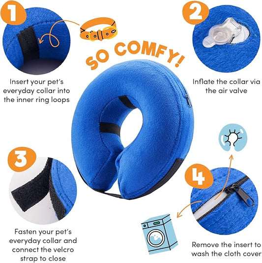 BENCMATE Inflatable Dog Cone Collar Alternative, Soft Dog Cone for Small Medium Large Dogs and Cats, Neck Recovery ECollar Donut Collar After Surgery (X-Small,Blue)