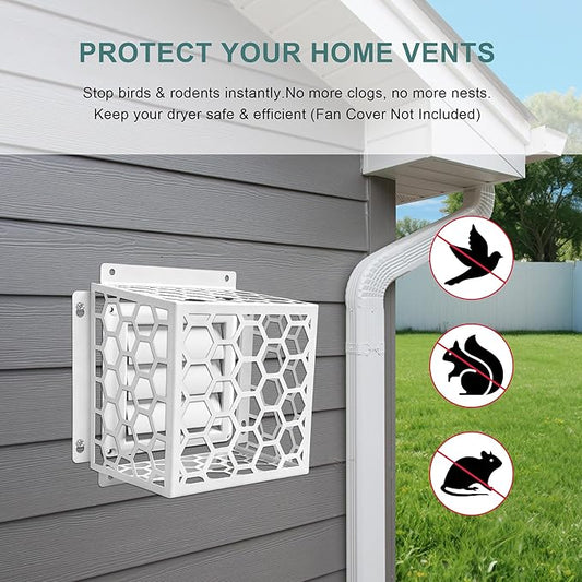 Dryer Vent Bird Guard - Fits Most 3" to 4" Bathroom Exhaust Fan Ventilation Cover, Steel Ventilation Bird Cage, White