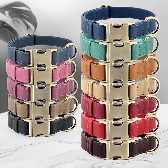Plutus Pet Genuine Leather Dog Collar – Adjustable Pet Collar with Quick Release Metal Buckle, Soft Real Leather for Small Medium Large Dogs, Heavy Duty & Skin-Friendly (Burgundy, S)