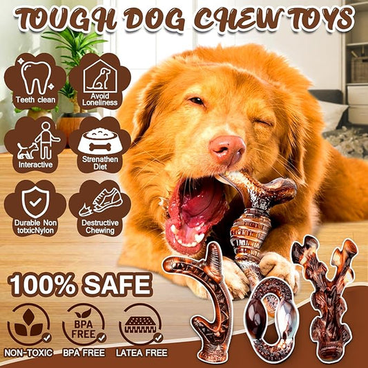 Dog Chew Toys for Aggressive Chewers 4 Pack, Indestructible Dog Toys, Bacon Flavor, Tough Nylon Bones to Keep Them Busy, Medium & Large Breed, Gifts for Dogs