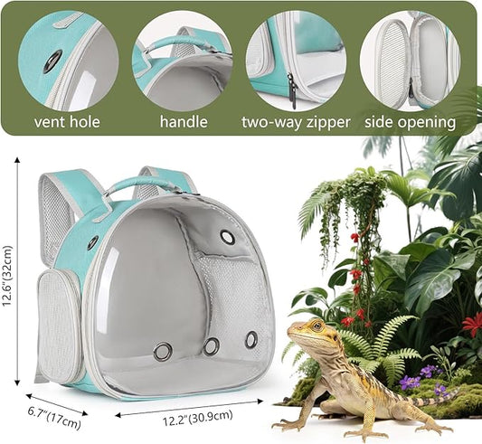 Guinea Pig Backpack Carrier, Bearded Dragon Carrier Backpack with Clear Bubble Window,Small Animal Travel Backpack for Hedgehog Rat,Chameleon,Rabbit,Sugar Glider,Airline Approved (Green, Backpack)