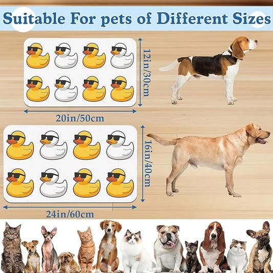 Cute Ducks Glasses Pet Feeding Mat for Floors–Christmas Stocking Absorbent Quick Dry Dog Cat Bowl Mat for Food and Water, Non Slip Waterproof Base, Mess-Free Feeding Accessories 12"x20"