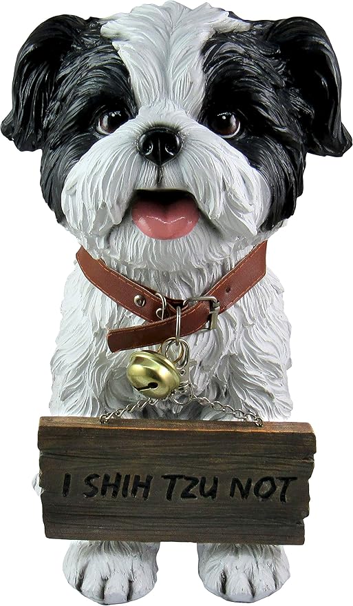 DWK Front Porch Dog Outdoor Welcome Sign Decorative Statue | Cute Dog Welcome Sign for Front Porch Standing | Decorative Garden Statues - Shih Tzu