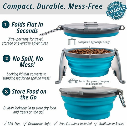 Loving Pets - Bella Roma Portable Travel Dog Bowl Collapsible Dog Food & Water Bowl (Blue, Large)