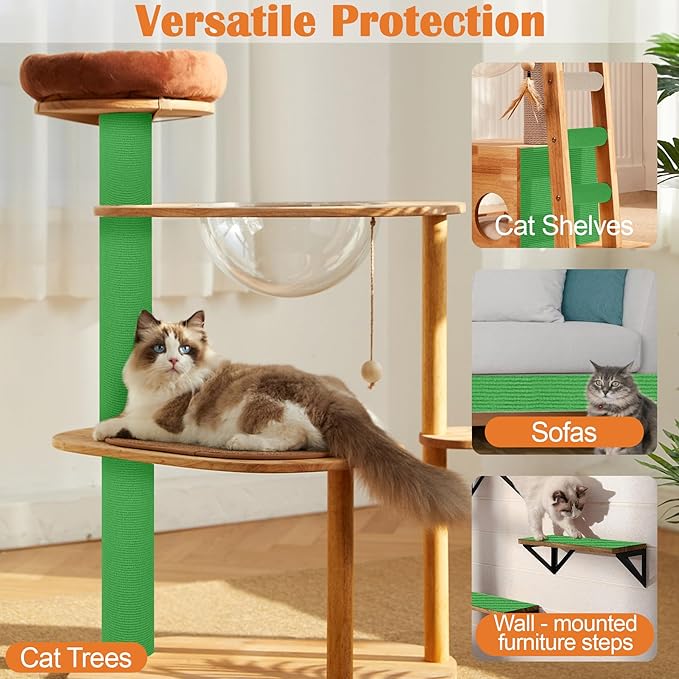 Cat Scratch Furniture Protector - 78.7" x 15.8" Trimmable Self-Adhesive Cats Claws Scratch Pads, DIY Cat Climbing Couch Protector for Scratch Post Cat Tree Replacement Indoor (Green)