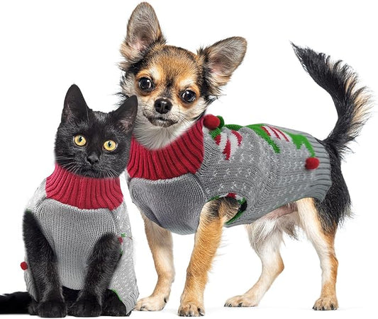 Dog Cat Ugly Christmas Sweater Boy Girl Xmas Pet Clothes Holiday Puppy Costume New Year Gifts for Small Medium Large Dogs Outfits (S, Grey Elf)
