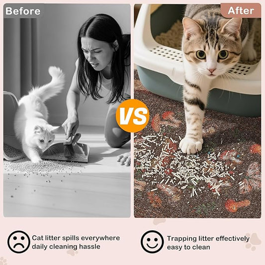 Bienbee Cat Litter Mat, 33" x 22" Large Size Litter Box Mat Rug with Non-Slip Bottom,Urine and Water Proof, Easy to Clean Cat Supplies Essentials for Indoor Kitty Kitten Floor,Brown Mushrooms L
