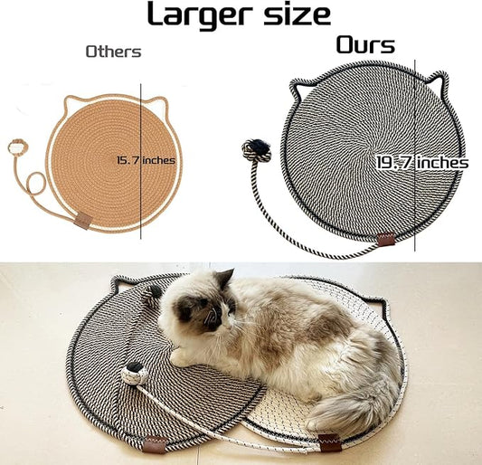 Cat Scratcher Mat Natural Cotton Rope Cat Scratching Pad, Large Size Scratching Pad with Toy (2 Packs 19.6'') (Black + White)
