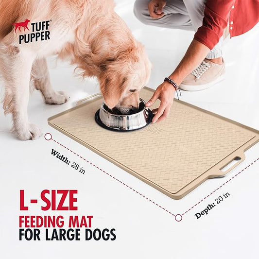 Tuff Pupper 28x20 Large Dog Feeding Mat for Food and Water | Dog Food Mats for Floors | Waterproof Dogs Water Bowl Mats | Dogs Placemats Pet Food-Mat | Silicone Feeding Mat for Cats and Cat Bowls
