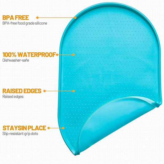 Hubulk 100% Waterproof Silicone Pet Feeding Mat with Raised Edge for Food and Water, Dog Bowl Mats, Cat Bowls Placemat with High Lip Protects Floor for Cats and Dogs (Teal, 24" L x 16" W)